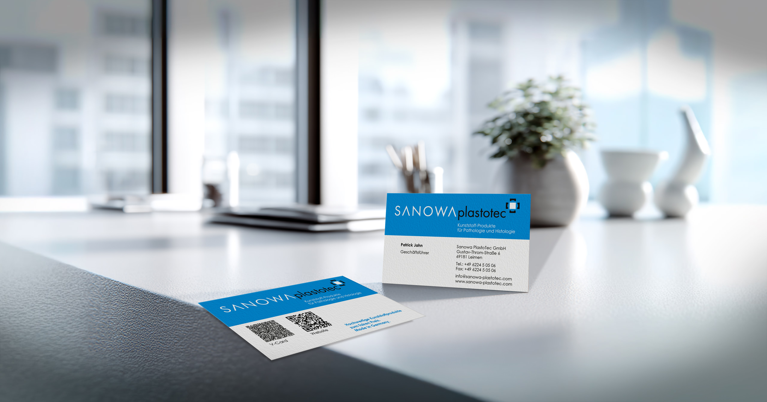 Sanowa PlastoTec GmbH Premium-Hersteller für medizinische Kunststoffprodukte Logoentwicklung und Geschäftsausstattung für Sanowa PlatoTec